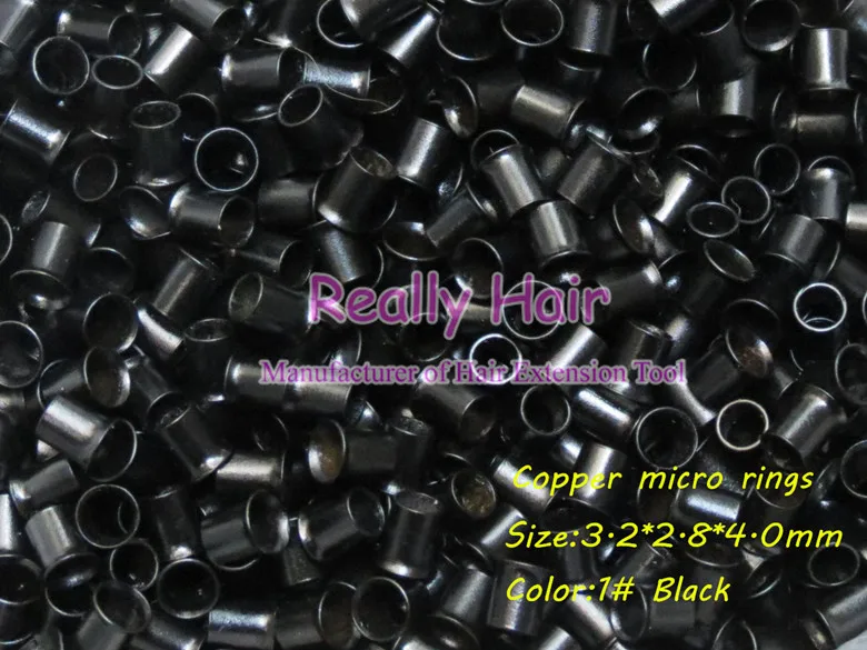 

3.2*2.8*4.0mm 1#Black 1000pcs copper flared ring easily locks/copper tube micro link/ring /bead for i tip hair extension