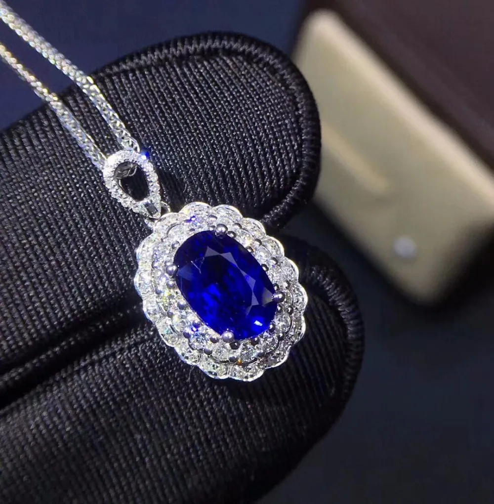 

Fine Jewelry Real Pure 18 K White Gold AU750 100% Natural Royal Blue Sapphire Gemstones 1.52ct Pendants for Women Necklace