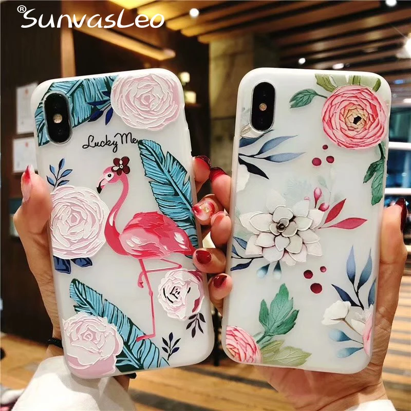 

For iPhone 6 6s Plus Case 3D Emboss Flamingos Fancy Soft Silicone TPU Cover Shell Skin For iPhone7 7Plus 8 8Plus For iPhone X
