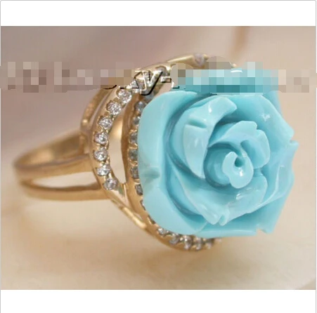 

Free shipping GENUINE 100% natural carved rose Free Form stone Rings 14KT 16mm j5442