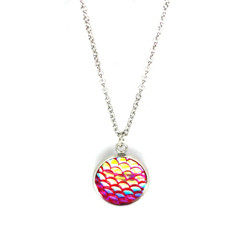 FnixtarResin Mermaid Fish /Dragon Scale Dome Seals Charm Pendant Stainless Steel Necklaces For Women 16mm 20Piece/Lot|stainless steel necklace|steel
