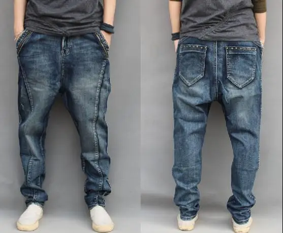 Хип-хоп свободные мужские джинсы больших размеров XXXXXXL, джинсы от Harlan, Мужская одежда, мужские мешковатые брюки, синие джинсы-шаровары, Мужские штаны