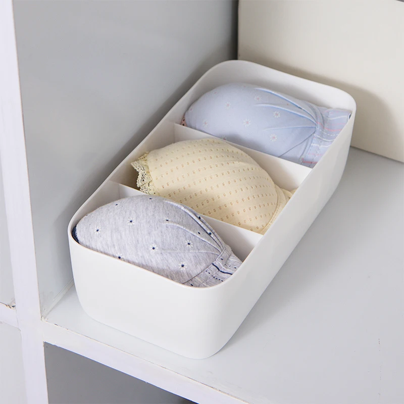 ORZ 3 Grids Clothes Organizer Plastic Storage Box Wardrobe Drawer Storage Basket Desktop Makeup Organizer Underware Container