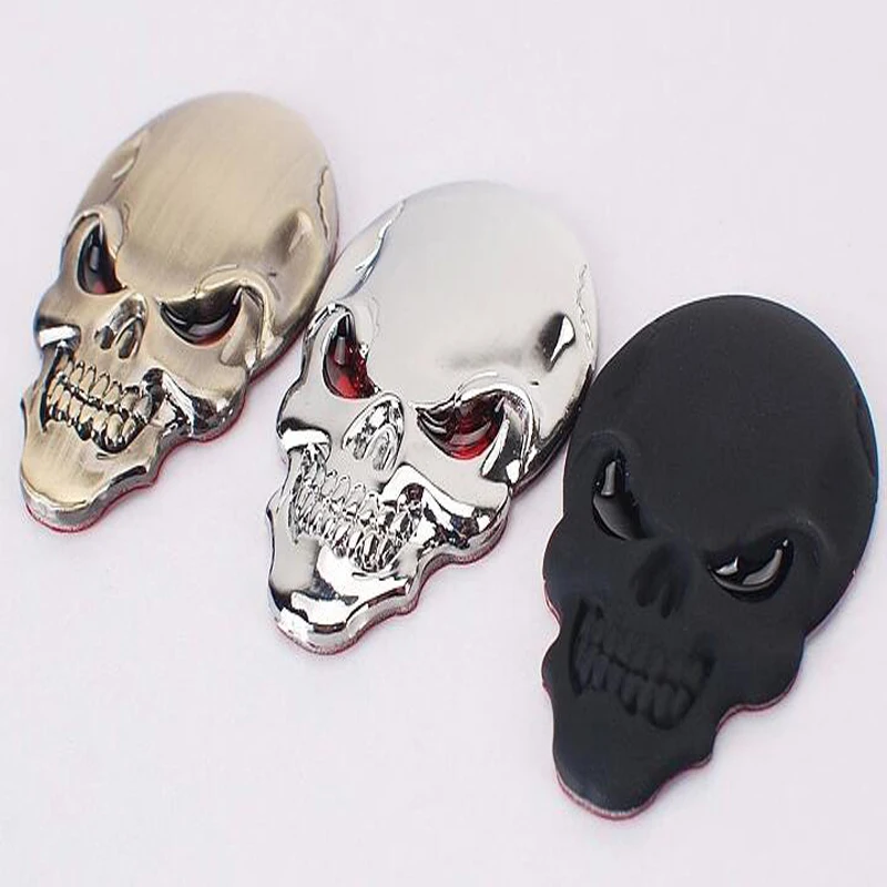 

3D skull car decal stainless steel metal funny car sticker cartoon auto emblem ghost car styling black silver gold glossy matt