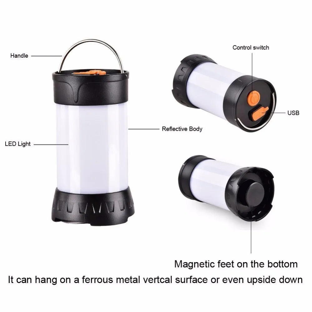 Водонепроницаемая подвесная походная Светодиодная лампа 350 люмен кемпинг свет USB Перезаряжаемый фонарик 5 режимов переносной уличный