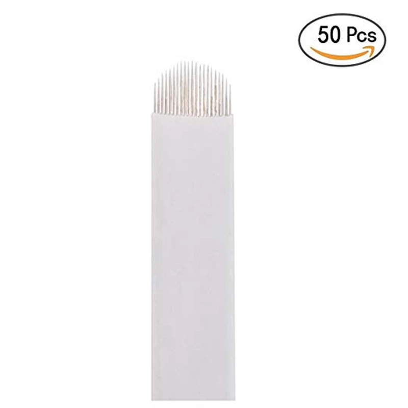 

50 PCS white 12U Permanent Makeup Manual Eyebrow Tattoo Needles Blade for 3D Embroidery Microblading Tattoo Pen Machine