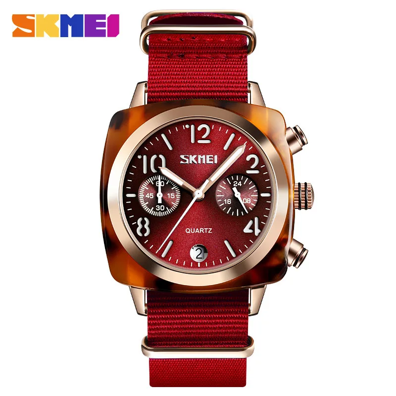 SKMEI Luxury Fashion Women Watches Men Quartz Wristwatches Waterproof Stopwatch Multi-dial Quartz Watches relogio feminino 9186 - Цвет: Rose gold Red