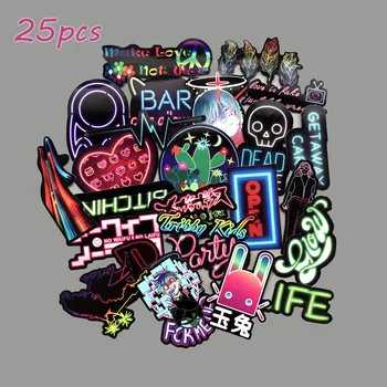 

25pcs Neon Light Stickers For Snowboard Laptop Luggage Car Fridge Car- Styling Vinyl Decal Home Stickers
