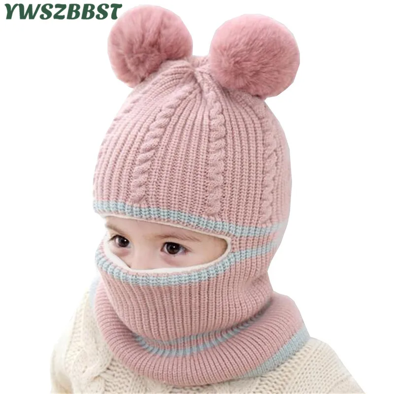 

Fashion Baby Hats with pompom balls Crochet Baby Hat with Hooded Scarf Children Cap Collar Scarf Autumn Winter Kids Baby Cap