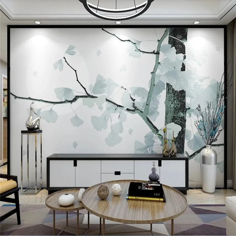 Custom wallpaper new Chinese Nordic style ginkgo modern minimalist wall decoration waterproof material Custom wallpaper new Chinese Nordic style ginkgo modern minimalist wall decoration waterproof material
