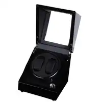 2+0 Glossy Wood Balck Paint Black Leather Inside Watch Winder Box,5 Modes Automatic Winding Watch Winder