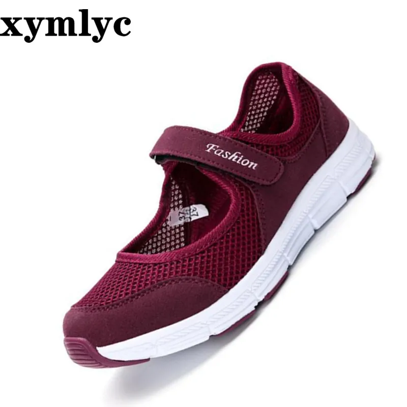 

2019 summer new women's non-slip breathable soft sole flat shoes soft mesh solid color round head outdoor walking casual shoes