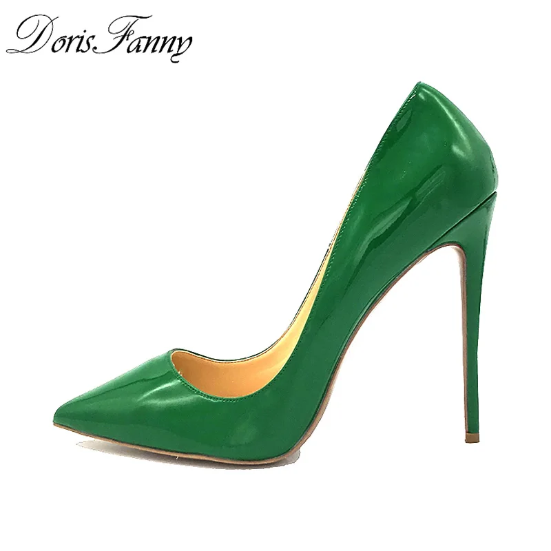 Doris Fanny/зеленые туфли-лодочки на высоком каблуке 12 см; пикантные туфли-лодочки на шпильке; женские туфли-лодочки; большие размеры 44, 45 - Цвет: green 12cm