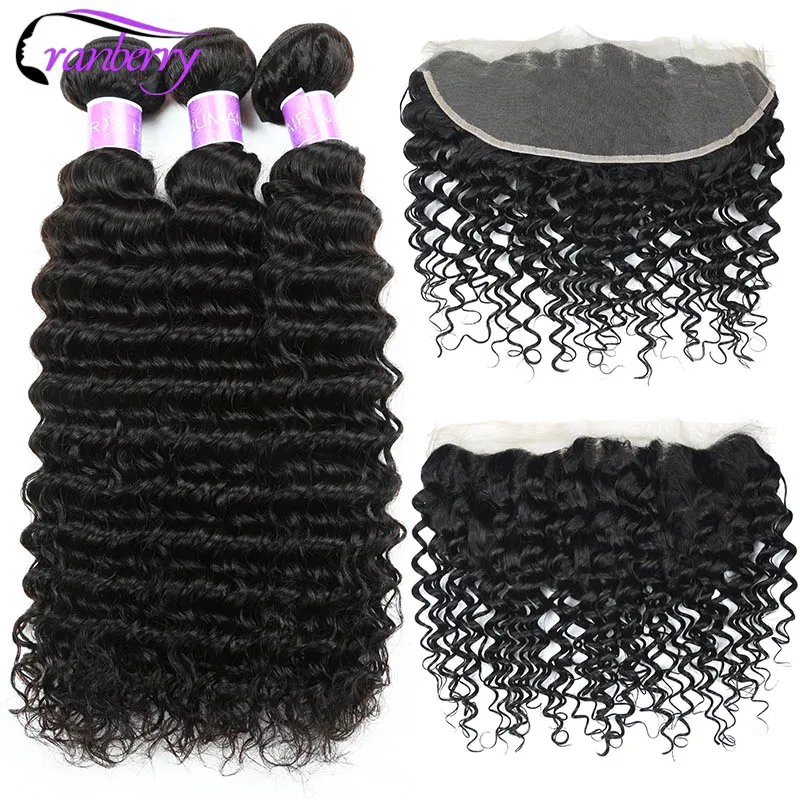 

CRANBERRY Hair Deep Wave Bundles With Frontal 8"-26" M Peruvian Hair Bundles With Closure Remy Human Hair Bundles With Closure