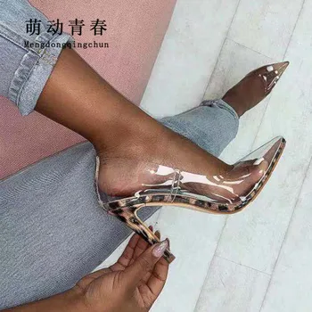 

Plus Size 35-42 Women Pumps Shoes Sexy Clear Transparents PVC Thin Heels Shoes Women OL Office Ladies Dress Party Pumps Zapatos