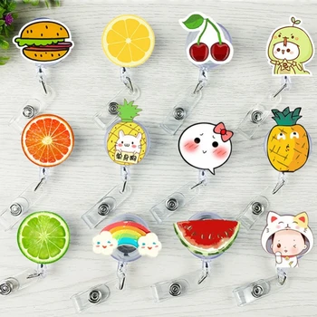 

1Pcs Cute Cartoon Fruit Pineapple Orange Badge Reel Bus Card Student Nurse ID Name Card Badge Holder Retractable Stationery