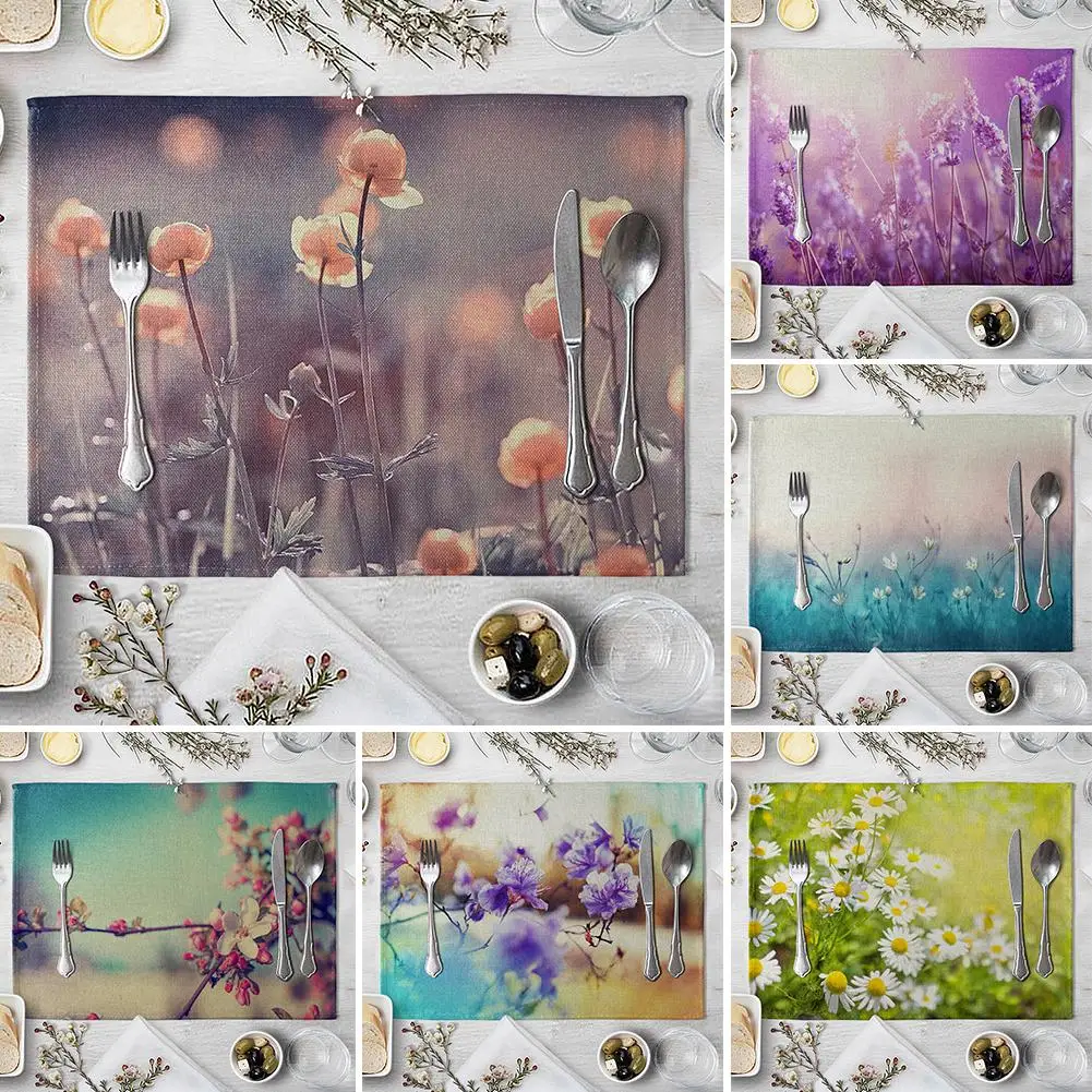 

42x32cm Lavender Flower Non-slip Heat Insulation Placemat Kitchen Table Mat Placemat Hot