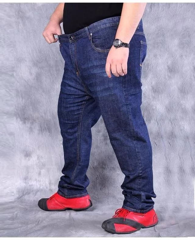 82 Бесплатная Доставка большие размеры военнослужащих хип-хоп Штаны брюки синие джинсы мужчин хлопковые брюки для 140-200 кг талия 150 см