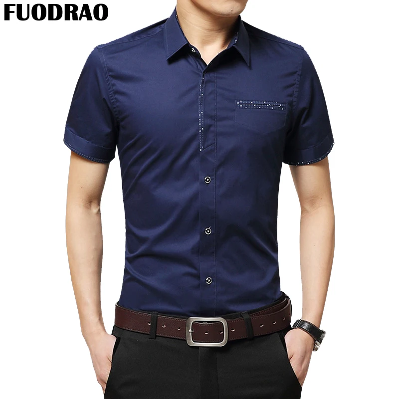 FUODRAO Новые однотонные Цвет Для мужчин хлопковая летняя Рубашка с короткими рукавами Повседневная рубашка Slim Fit Camisa Masculina рубашки 4XL 5XL C815