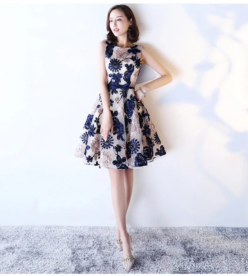 DEERVEADO YM307 Embroidery Short Prom Dresses Sexy Open Back Lace Up Party Dresses Prom Gown Vestido De Festa Curto