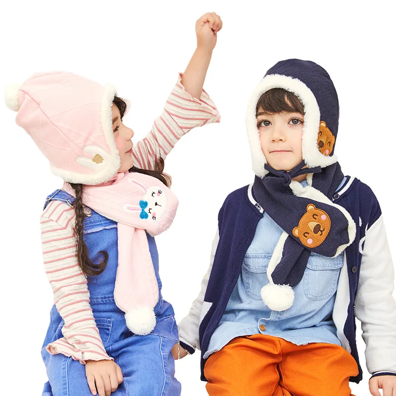 

Kocotree 2pcs/lot Baby Winter Hat And Scarf Set Boys Girls Warm Hat Plus Velet Scarf Children Cartoon Owl Beanies Cap Thickened