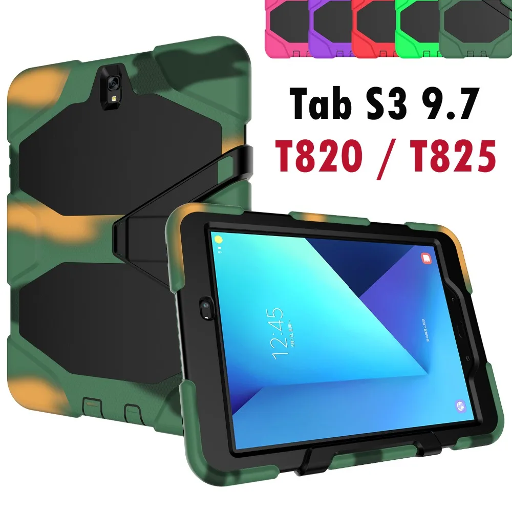 

For Samsung Galaxy Tab S3 9.7 T820 T825 Shockproof Armor Hybrid Defender Kickstand Case Cover W/ Bulit-in Front Protective Film