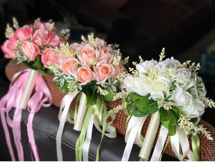 white pink silk flowers bridesmaids bridal Wedding Bouquets rose flowers (7)