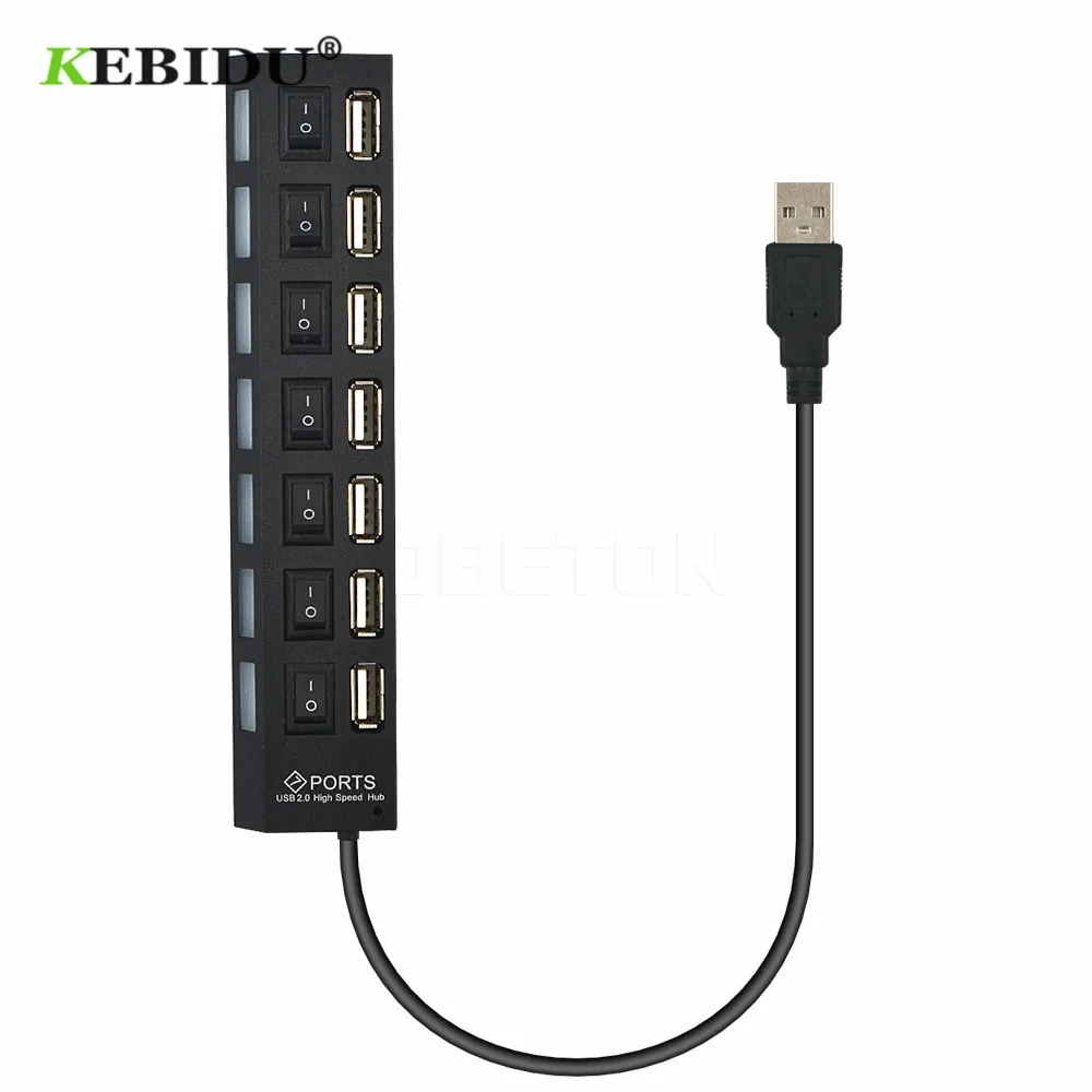 KEBIDU 7 портов USB разветвитель 480 Мбит/с USB 2,0 адаптер вкл/выкл переключатель для ПК Ноутбук Периферийные устройства Аксессуары usb-хаб