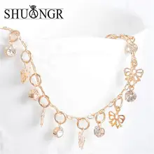 SHUANGR аксессуары сверкающие горячие продажи коготь цепи Прохладный падение кисточкой лук-узел талисманы ножные браслеты женские