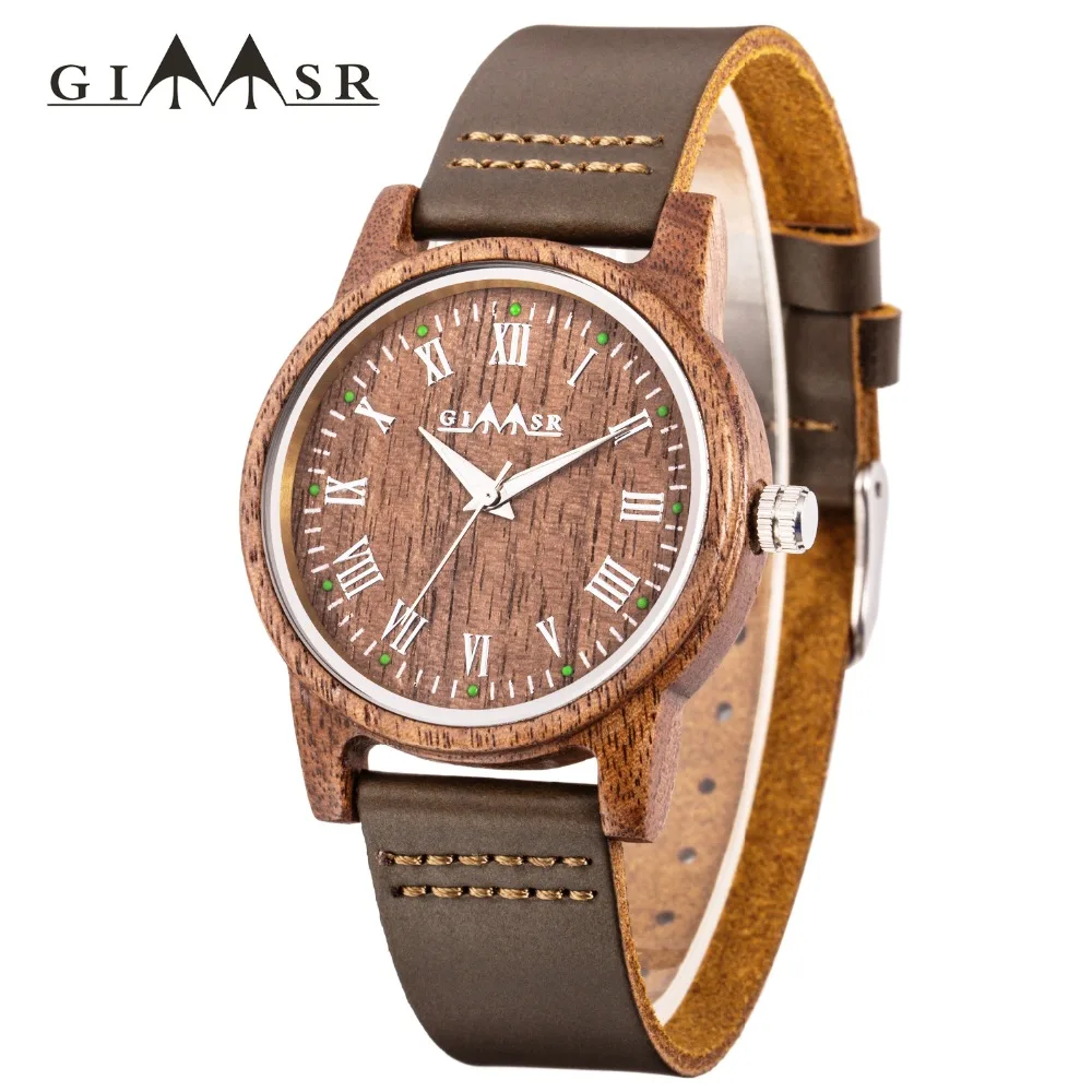 

2019 GIMSR Bamboo Wooden Watches Mens Womens wood Quartz unisex wrist Watch Wood Watch Sandal erkek kol saati For Birthday Gifts