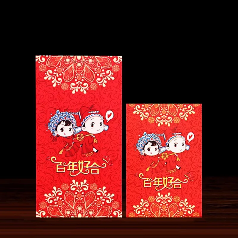 

Chinese Wedding Hard Paper Red Pocket for Hundred Yuan Gifts Cartoon Bride and Groom Red Envelopes Chinese Lucy Gift Supplies