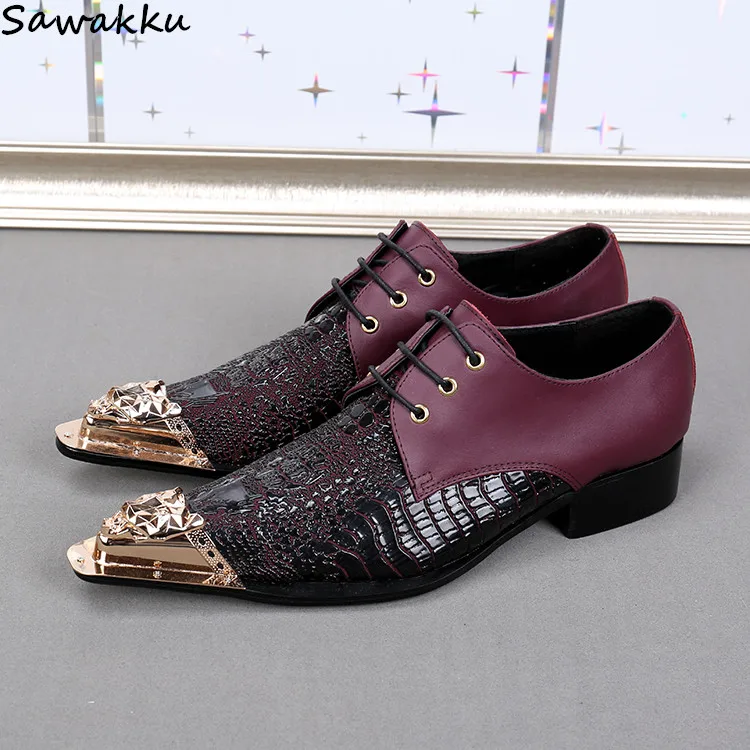 

2019 Fashion Design Genuine Leather Men Wedding Shoes Lace Up Casual Oxfords Wine Pointed Toe Men's Formal Shoes Big Size 46