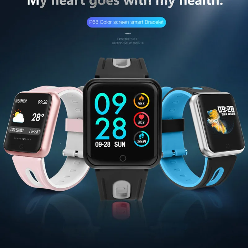 

P68 smart watch waterproof android women blood pressure men Heart Rate Measurement Alarm Clock Call Reminder Fitness Tracker