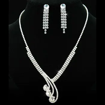 

Bridal Wedding Party Quality Crystal Rhinestone Necklace Earrings Set Bridesmaid Jewelry CS1068