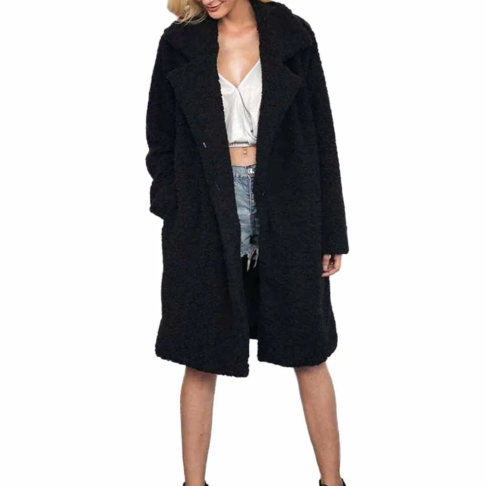 Manches Poche D'hiver Peluche D'ouverture Manteau En Hiver 2018 Longues kaki De Long Femmes Femme Bouton Cardigan Femalethick coffee Noir Veste BRBw0IqS