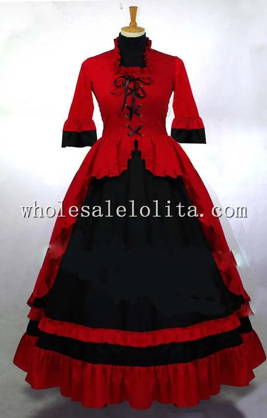 Готический Красный и Черный Викторианской Платье Бал-Маскарад Платье Готический Период Dress