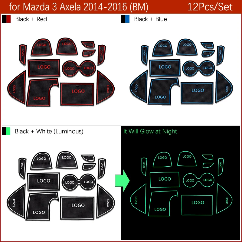 Skup Antypoślizgowa brama gniazdo mata gumowa podstawka dla Mazda 3 Axela BM 2014 2015 2016 MK3 wstępnie Facelift akcesoria naklejki samochodowe 12 sztuk zestaw