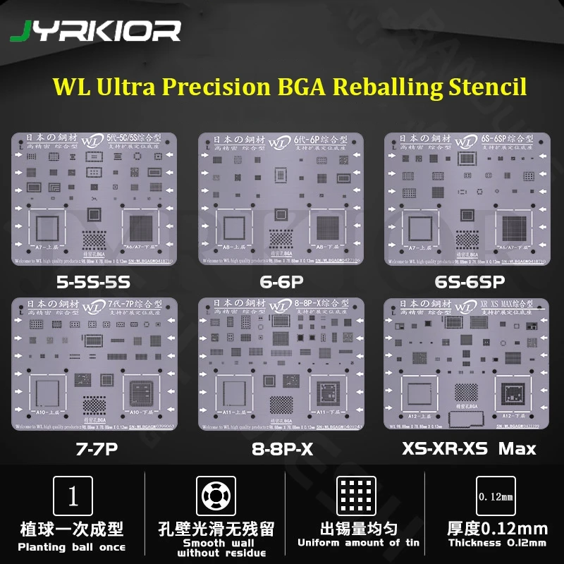 

Jyrkior For iPhone 6s 7 7 Plus 8 8 Plus X XS MAX XR iPad Air Mini Pro 12.9 Plant Tin Steel Mesh BGA Reballing Stencil Template