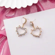 Классические Стразы в форме сердца, женские серьги-гвоздики с искусственным жемчугом, ассиметричные серьги, модные ювелирные изделия, Женские аксессуары