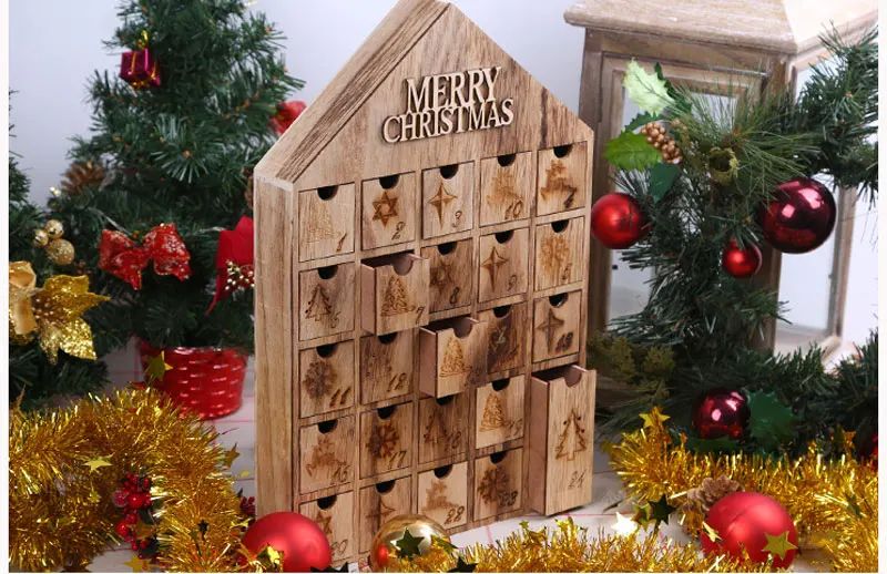 См 26*40 см деревянный дом Адвент календарь Рождество обратный отсчет Простой Ретро стиль украшения дома подготовить подарки для детей