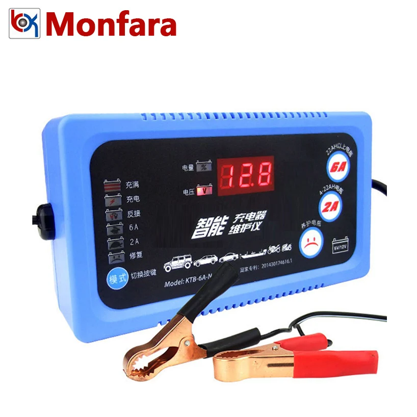 6 V 12 V akıllı araba motosiklet pil şarj cihazı tam otomatik 2A 6A kurşun-asit AGM jel kuru piller güç şarj aleti 6 V 12 Volt