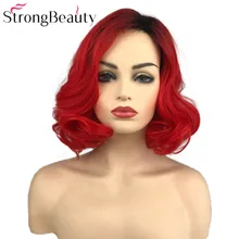 StrongBeauty короткие красные парики тела волнистый синтетический парик женщин леди Жаростойкие волосы