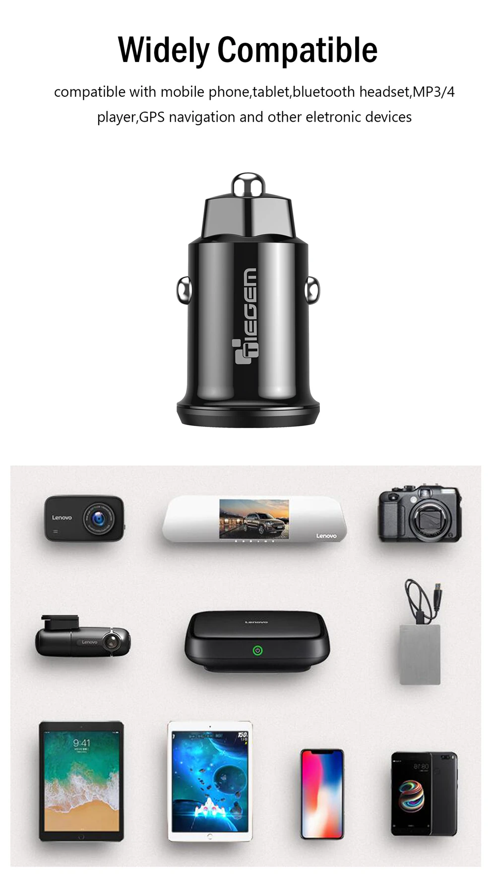 TIEGEM Mini 3.1A Dual USB Автомобильное зарядное устройство для мобильного телефона планшета универсальное быстрое зарядное устройство автомобильное зарядное устройство адаптер для iPhone X XS 8 7