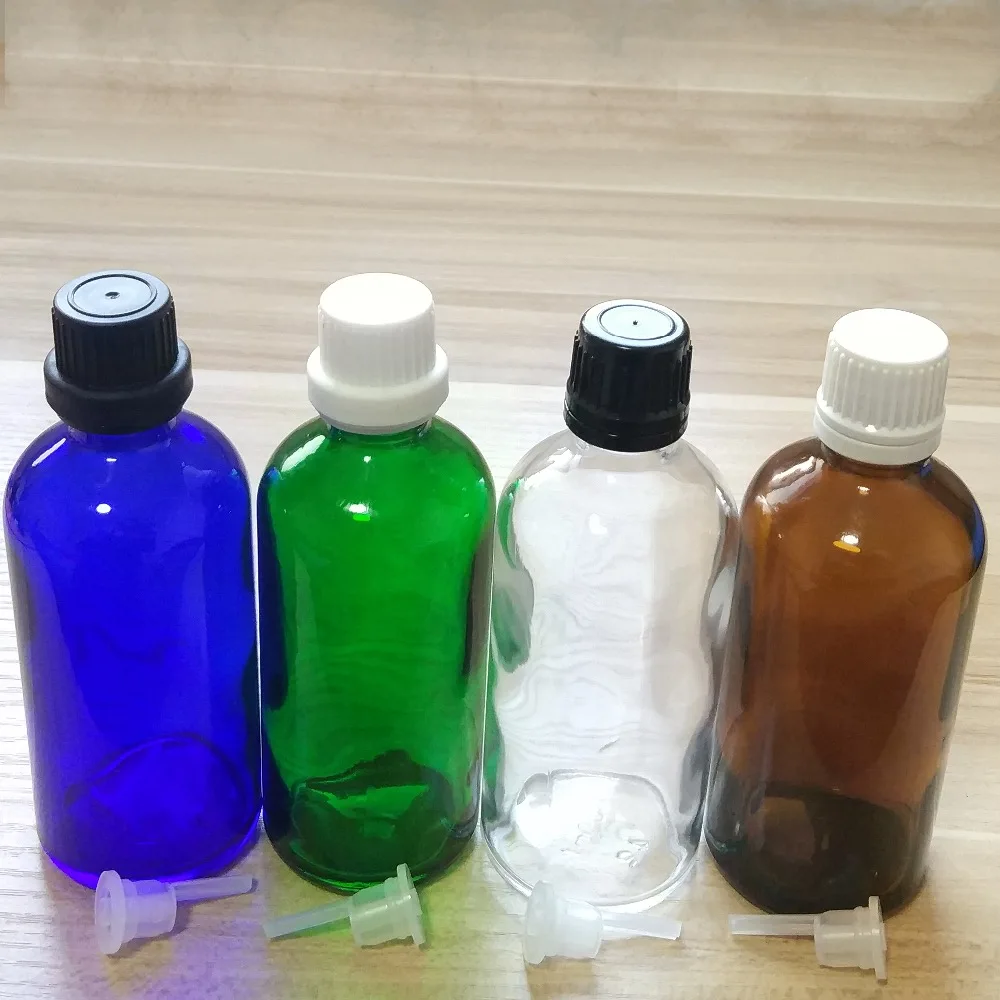 

100ml Blue/Amber/Green/Clear Glass bottles with Tamper Evident Caps and Orifice Reducers .if you order over 112pcs,price 40%off!