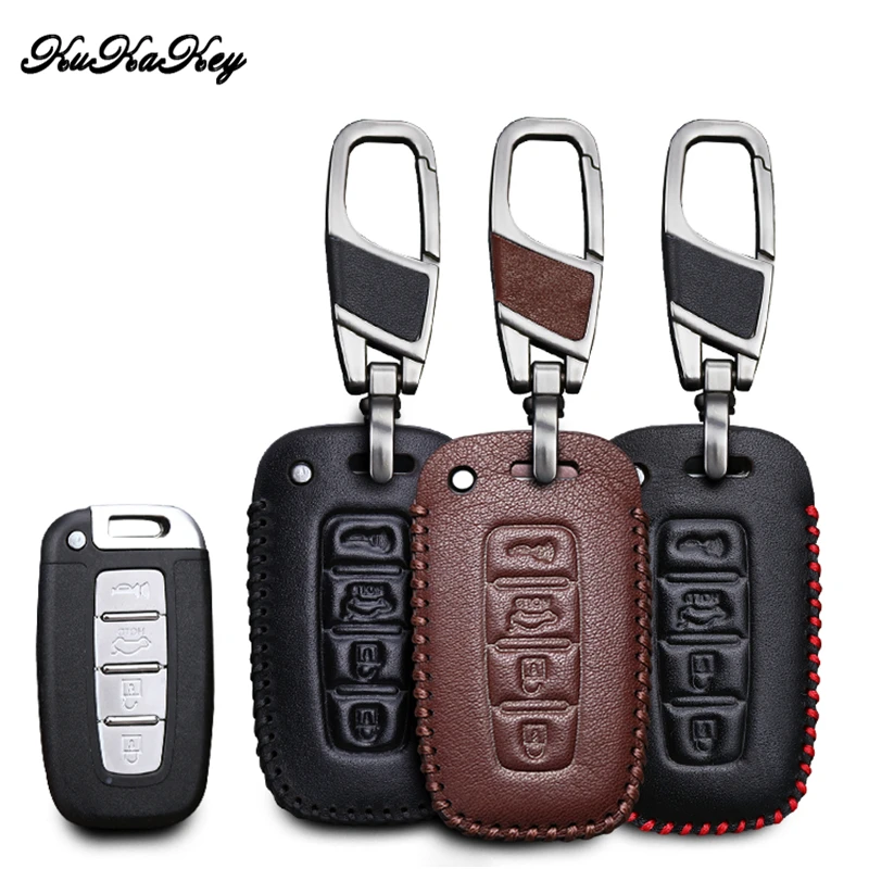 

KUKAKEY Genuine Leather Car Key Case For Kia K5 Sportage R Sorento Key Cover Holder Car Styling Accessories Keychain Keyring