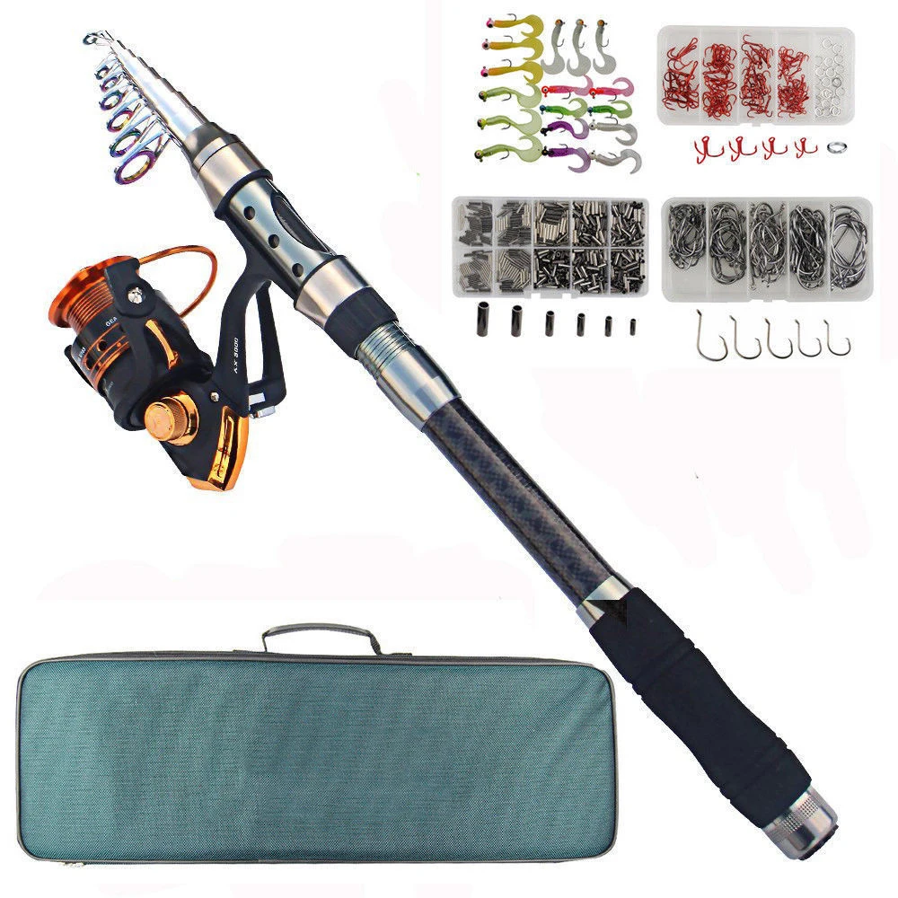 Hyaena 2.1 M/2.4 M/2.7 M/3.0 M/3.6 M ألياف الكربون الغزل الصيد قضيب بكرة كومبو تلسكوبي البحر الصيد قضيب مجموعة صيد السمك