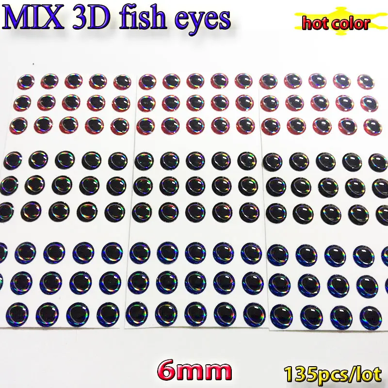 2017MIX рыболовная приманка глаза для ловли нахлыстом рыбий глаз материал для завязывания мушек, приманка для наживки серебро+ золото+ красный микс toatl 150 шт./лот - Цвет: flash 6mm 135pcs