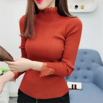 

Fashion Women Sweaters Knitted Long Sleeve Sweaters And Pullovers Lace Patchwork Jersey Mujer Invierno 2019