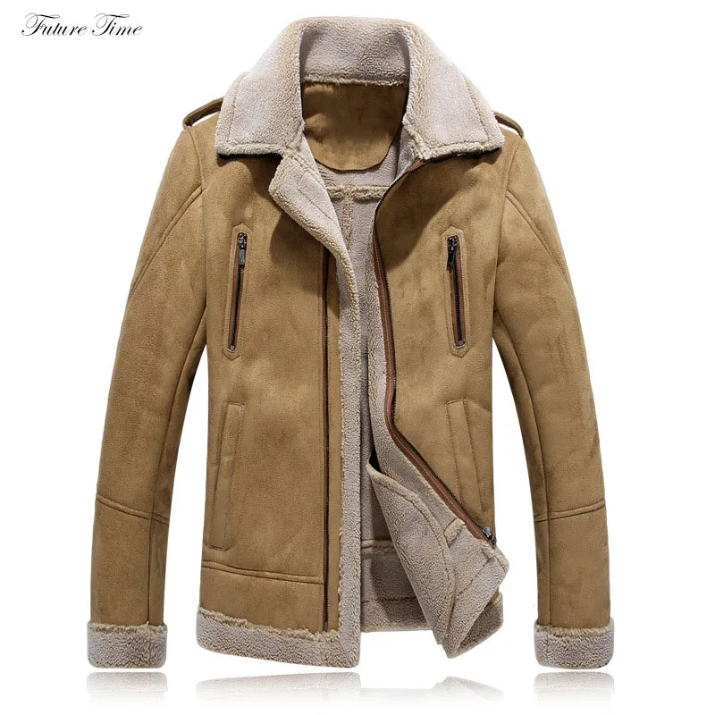Мужская куртка из замшевой кожи, толстая теплая куртка и пальто для зимы, один мех, кашемир, карманы, молния, хлопок, овечья шерсть, C1617