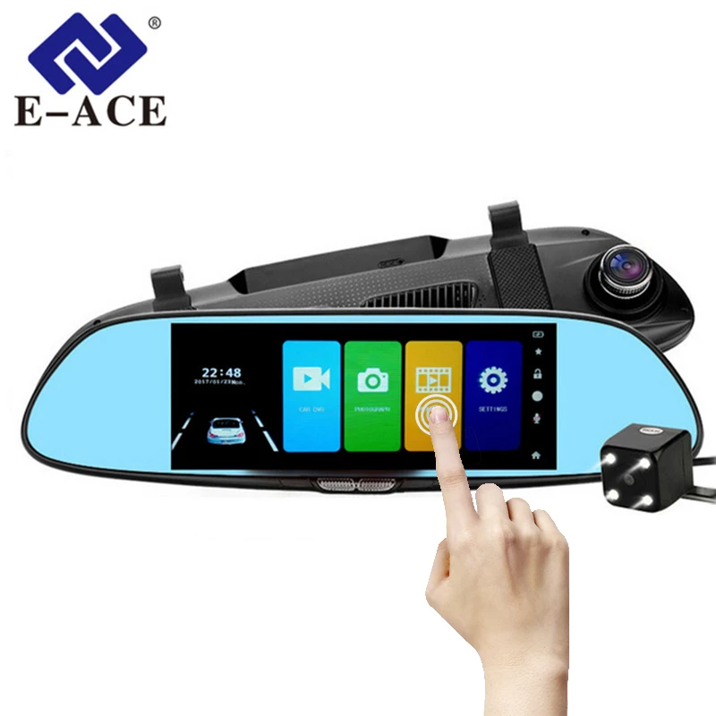 E-ACE Car DVR Full HD 1080P 7.0 Inch IPS Touch Video Recorder Camera Dual Lens with Rear View Camera Auto Registrator Dash Cam